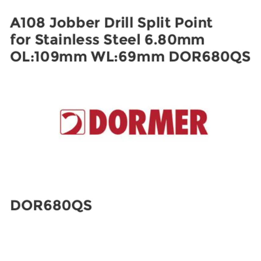 A108 Jobber Drill Split Point for Stainless Steel 6.80mm OL109mm WL69mm DOR680QS