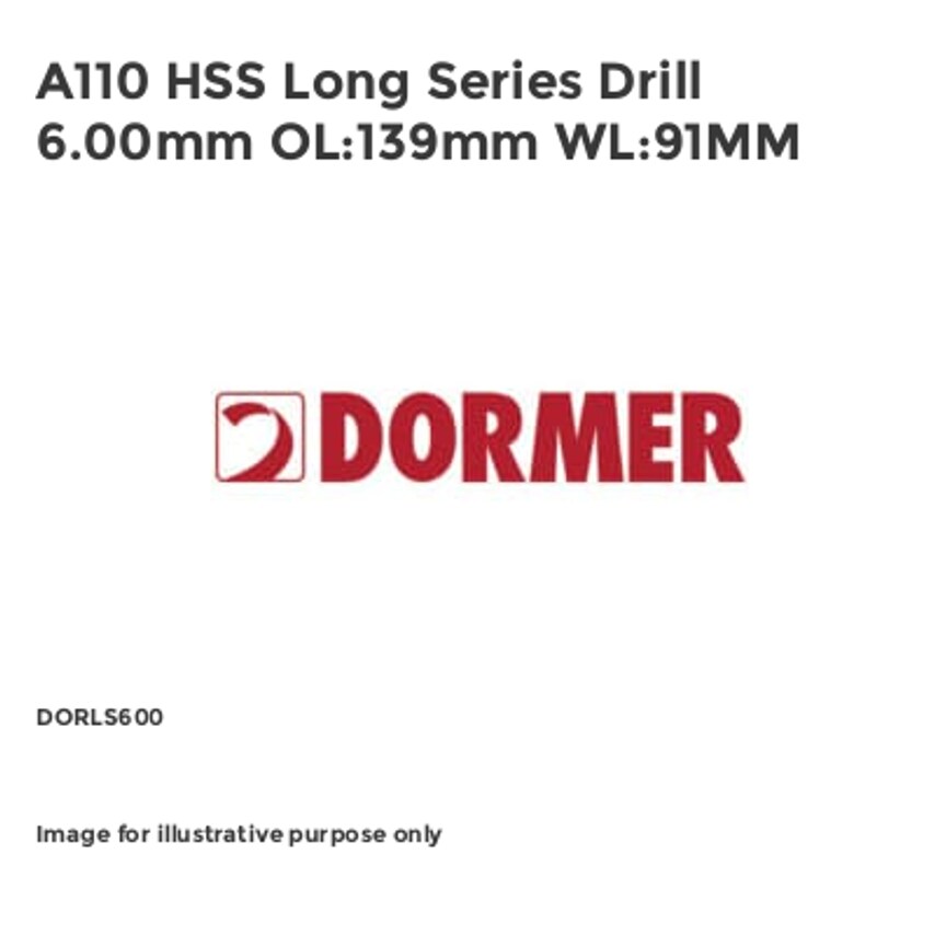 A110 HSS Long Series Drill 6.00mm OL:139mm WL:91MM DORLS600