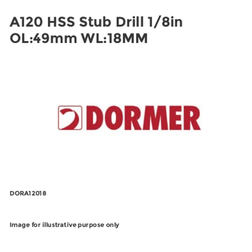 A120 HSS Stub Drill 1/8in OL:49mm WL:18MM