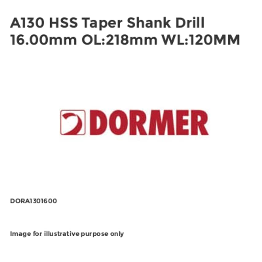 A130 HSS Taper Shank Drill 16.00mm OL:218mm WL:120MM