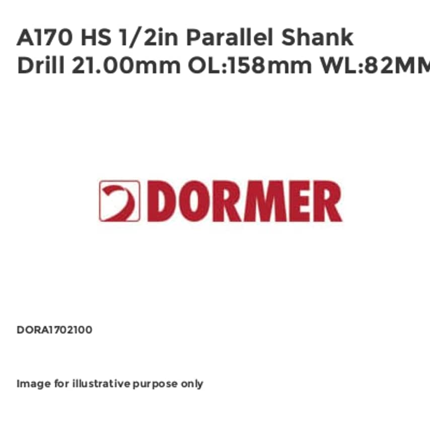 A170 HS 1/2in Parallel Shank Drill 21.00mm OL:158mm WL:82MM DORA1702100