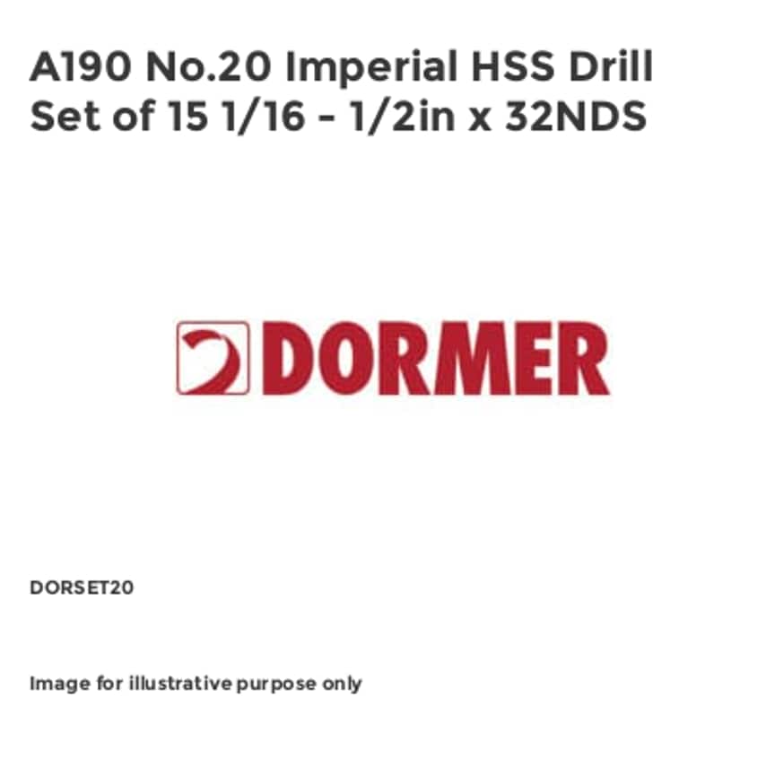 A190 No.20 Imperial HSS Drill Set of 15 1/16 - 1/2in x 32NDS DORSET20