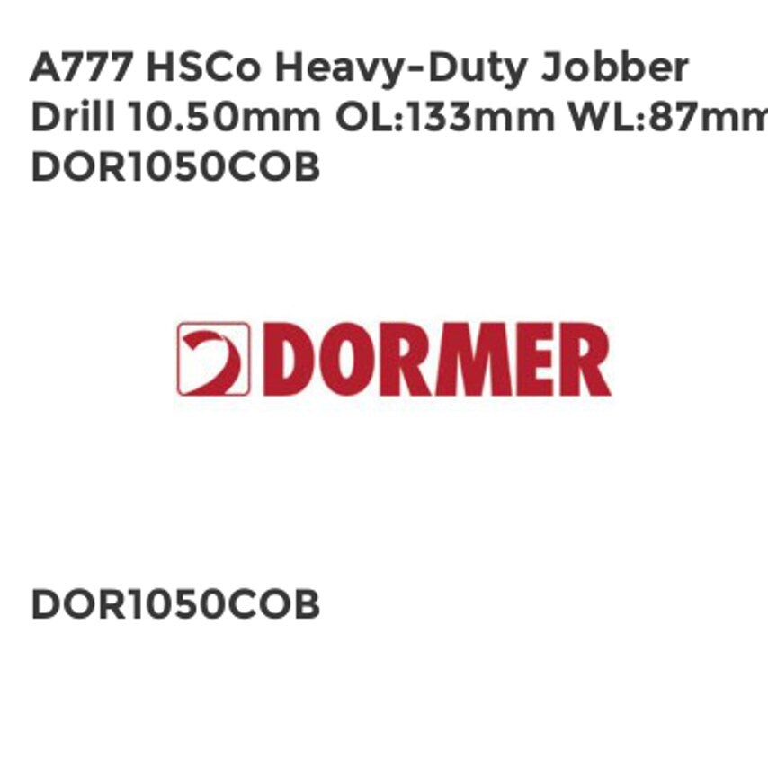 A777 HSCo Heavy-Duty Jobber Drill 10.50mm OL133mm WL87mm DOR1050COB
