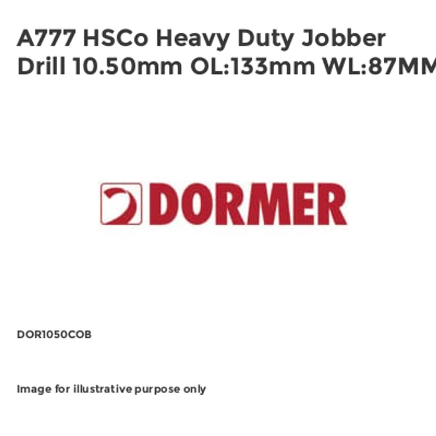 A777 HSCo Heavy Duty Jobber Drill 10.50mm OL:133mm WL:87MM DOR1050COB