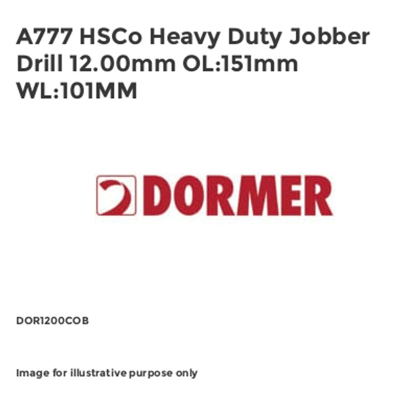A777 HSCo Heavy Duty Jobber Drill 12.00mm OL:151mm WL:101MM DOR1200COB