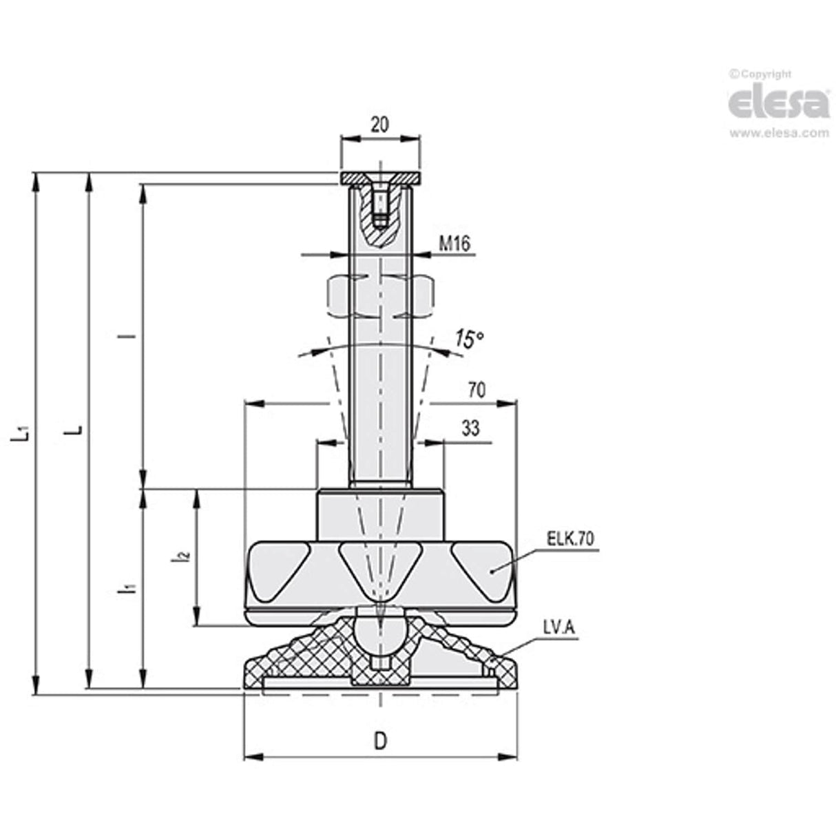 Adjustable feet-LV.A-70-14-AS-M16x78-ELK