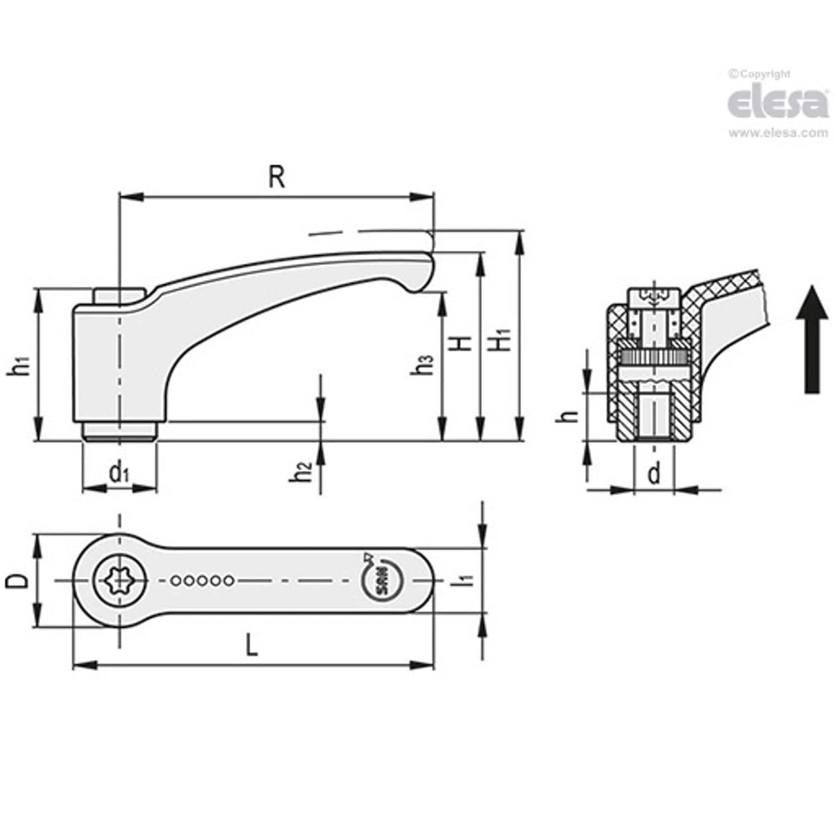Adjustable handle-ERZ.78 SST-M8-SAN-C1 Black