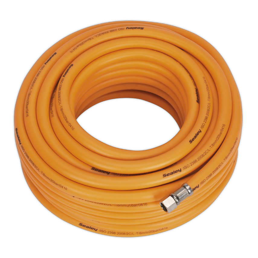 Air Hose 20m x 8mm Hybrid High Visibility with 1/4" BSP Unions