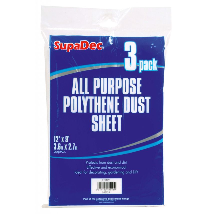 All Purpose Polythene Dust Sheets 12' x 9' Pack of 3
