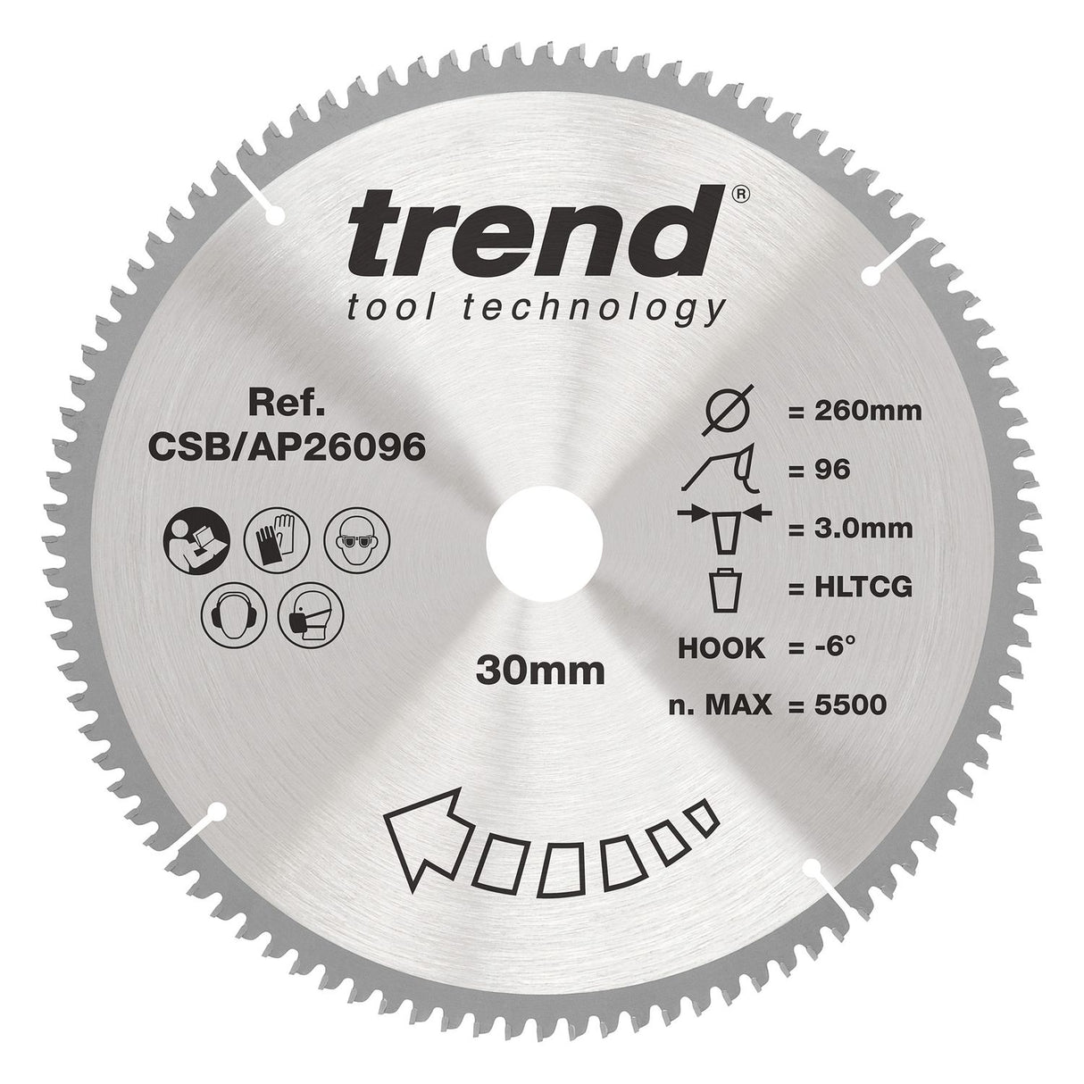 Aluminium/Plastic Circular Saw Blade 260mm x 30mm x 96T