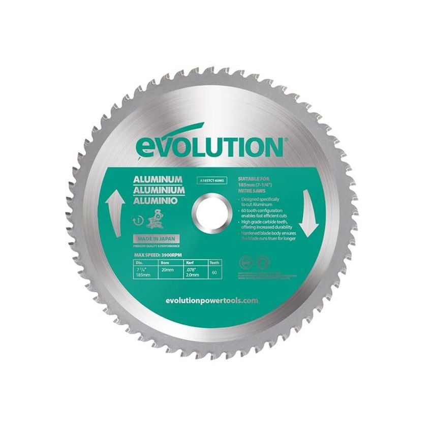 Aluminium Cutting Circular Saw Blade 185 x 20mm x 60T EVLA185TC60M
