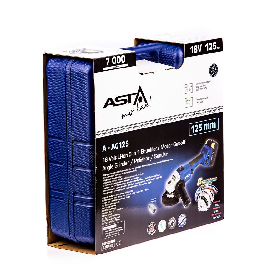 Angle Grinder Polisher Cutter 3 in 1 Cordless & Brushless 2 Batteries 5" (125 mm)