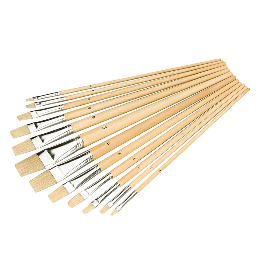 Artists Paint Brush Set 12 Piece Flat Tips