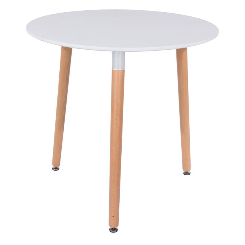 Aspen Round Table with Wooden Legs, White