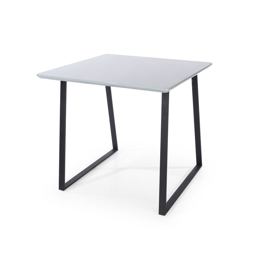 Aspen Square Table with Black Metal Legs, High Gloss Grey