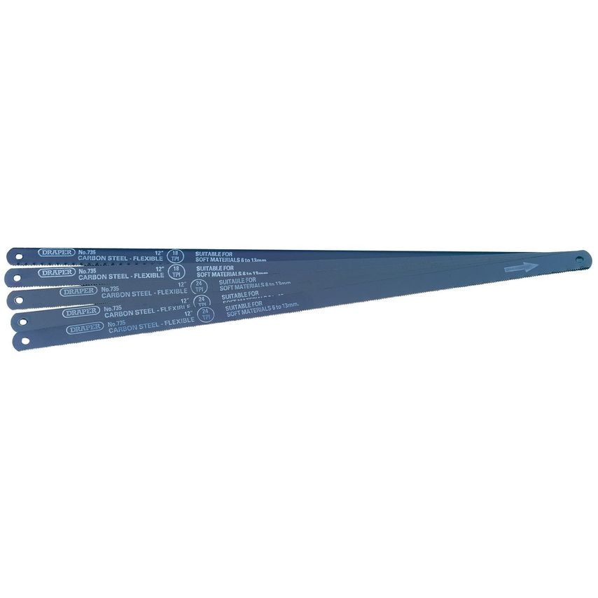 Assorted Flexible Carbon Steel Hacksaw Blades 300mm (Pack of 5)