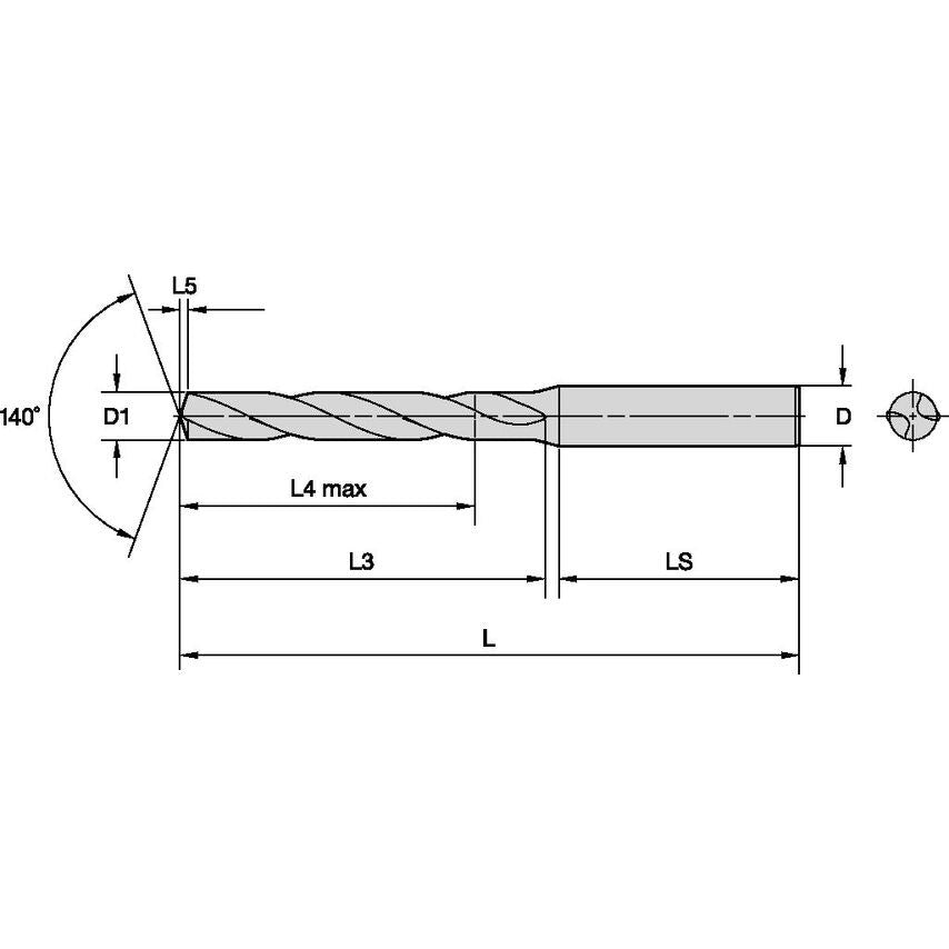 B042A03900CPG Solid Carbide Drill 3.9MM/.1535/5XD