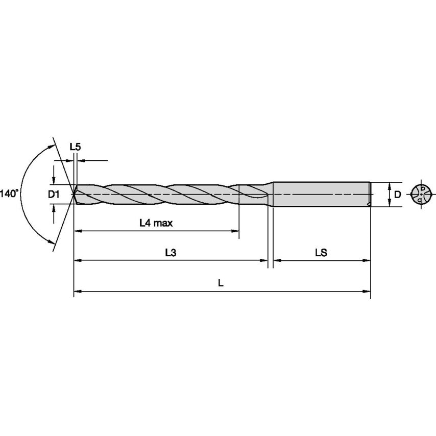B051A14100CPG Solid Carbide Drill 14.1MM/.5551/3XD Coo