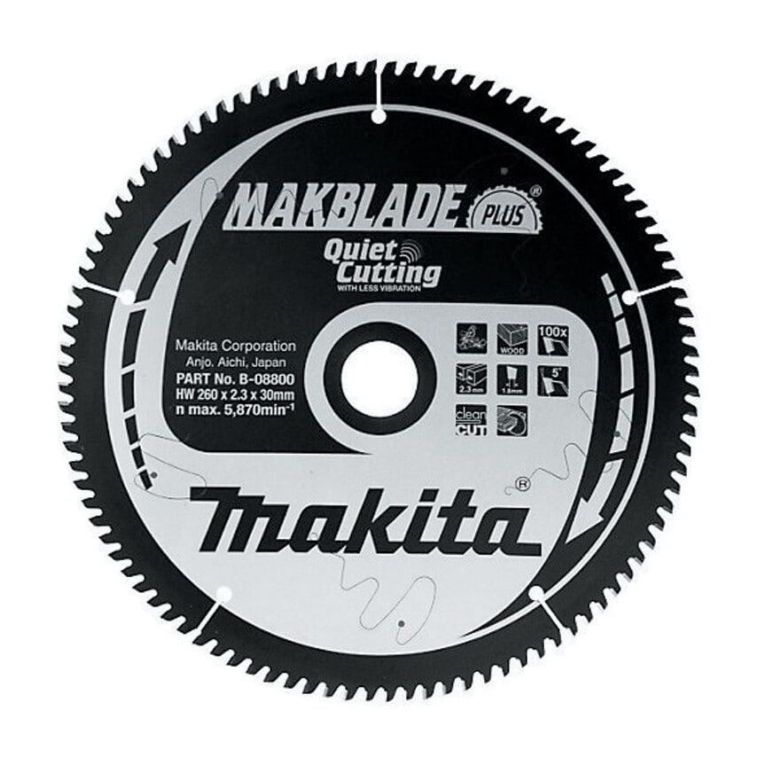 B-08997 260 X 30mm, 100 Tooth 'Makblade Plus' TCT Circular Blade for Mitre, Stationary & Table Saws (Blade ID MSXF260100GL)