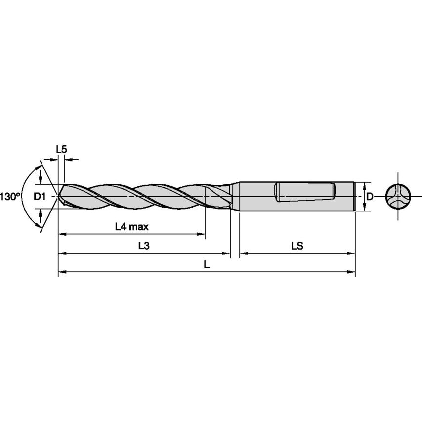 B105F13000 Solid Carbide Drill TF 13MM/.5118/5XD