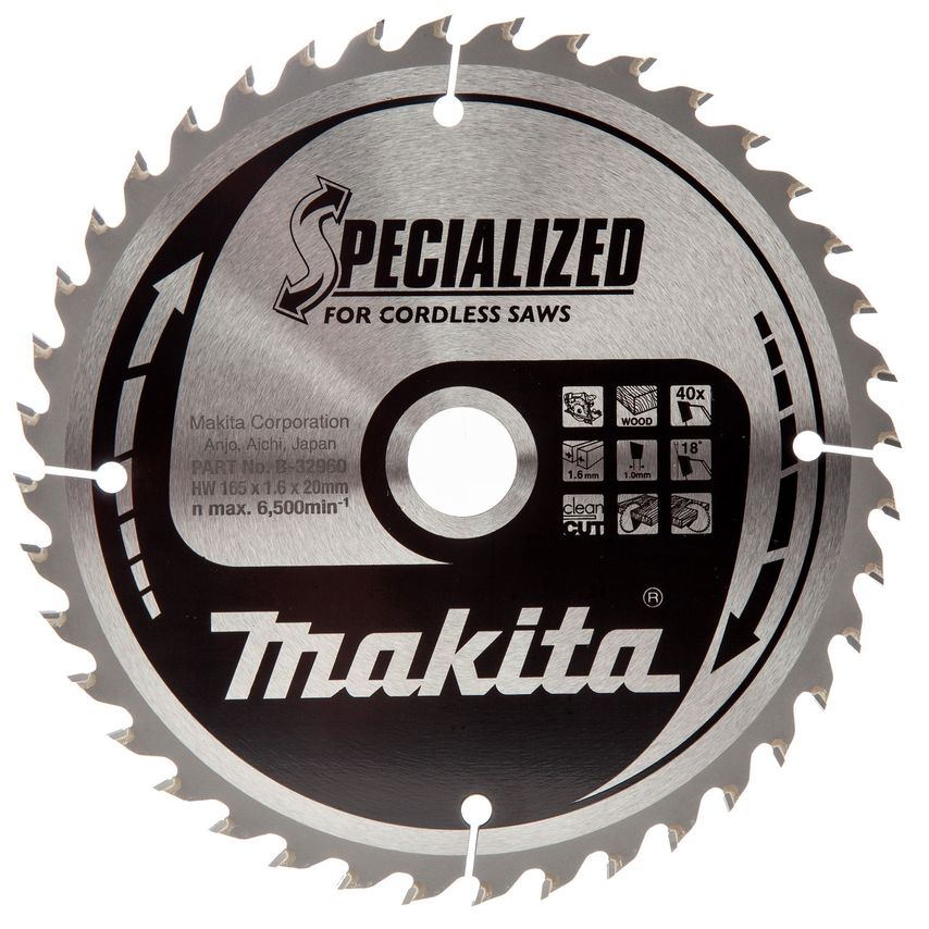 B-32960 Specialized Circular Saw Blade for Cordless Saws 165mm x 20mm x 40T