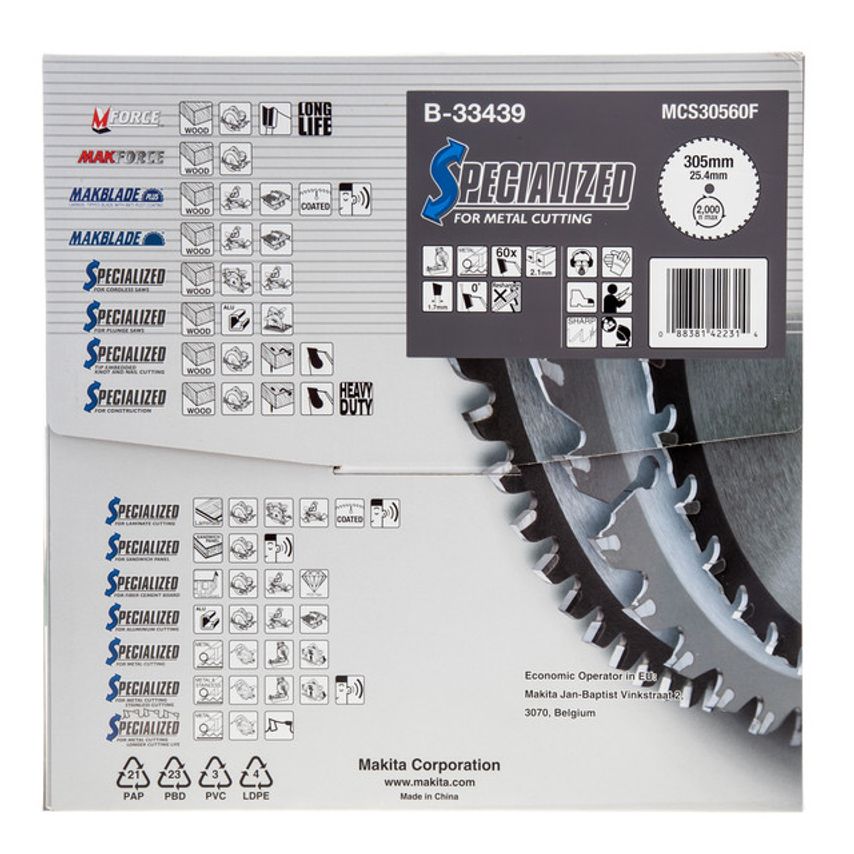 B-33439 Specialized Circular Saw Blade for Metal Cutting 305mm x 25.4mm x 60T