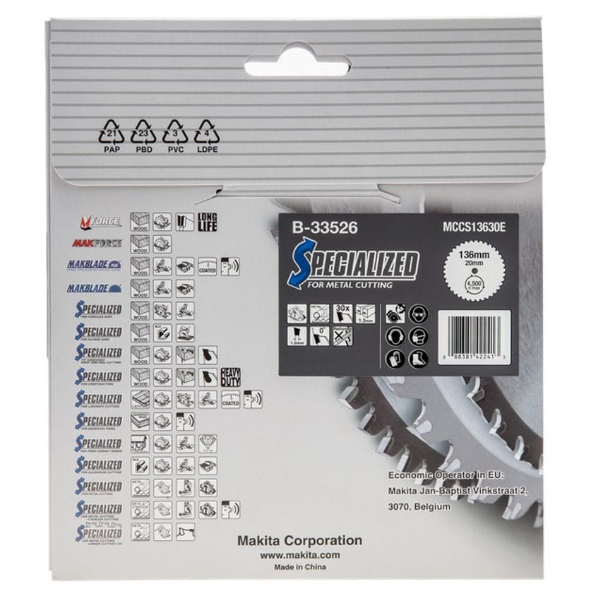 B-33526 Specialized Circular Saw Blade for Metal Cutting 136mm x 20mm x 30T