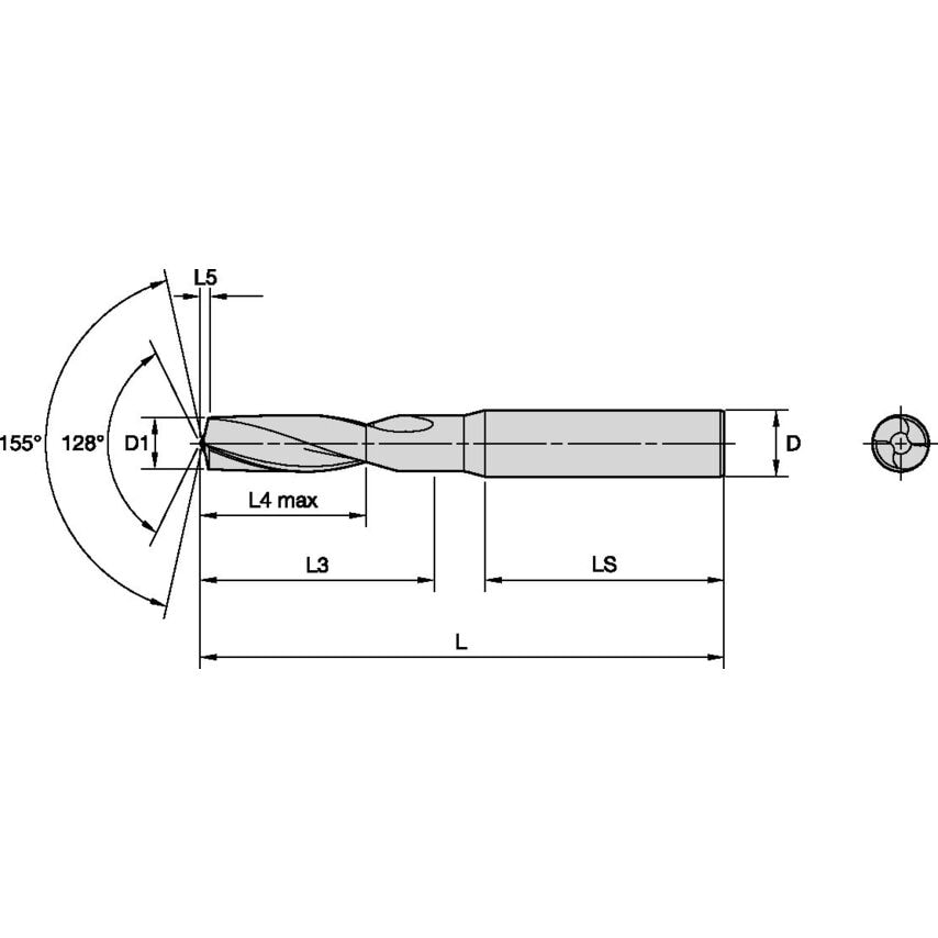 B551A06350DAL Solid Carbide Drill DAL 6.35MM/.2500/3XD