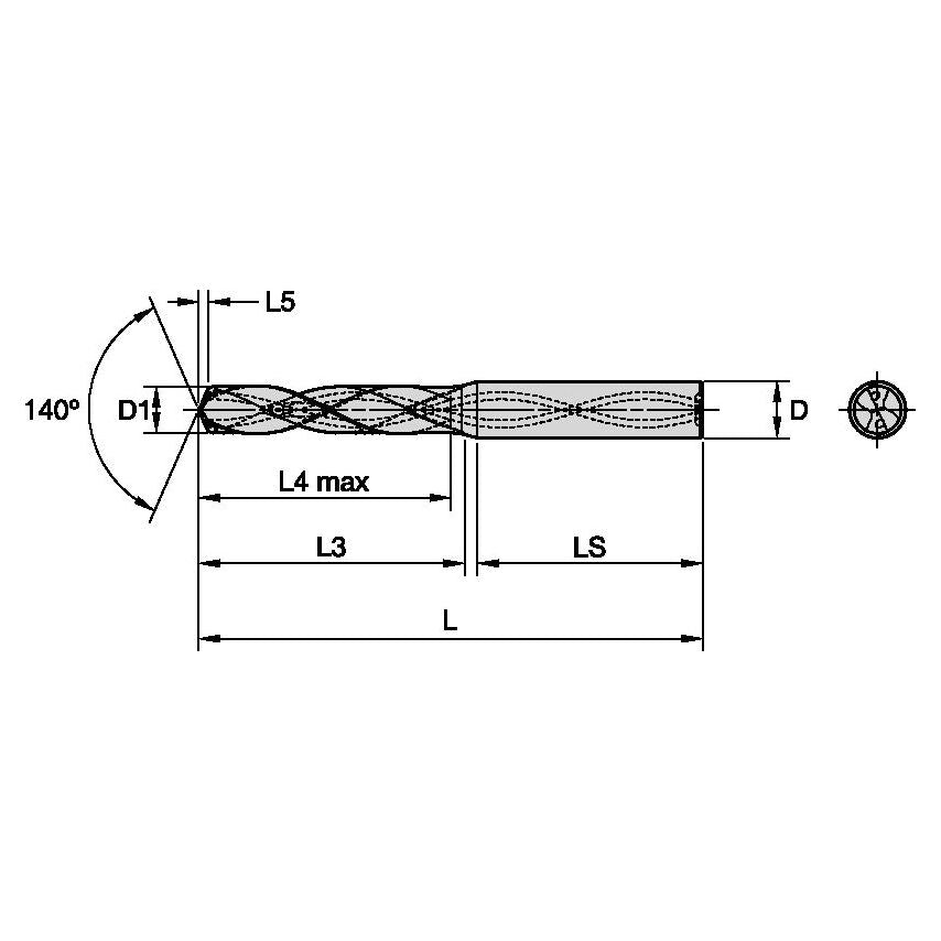 B951A04500 Solid Carbide Drill KMH 4, 5MM/.1772/3XD