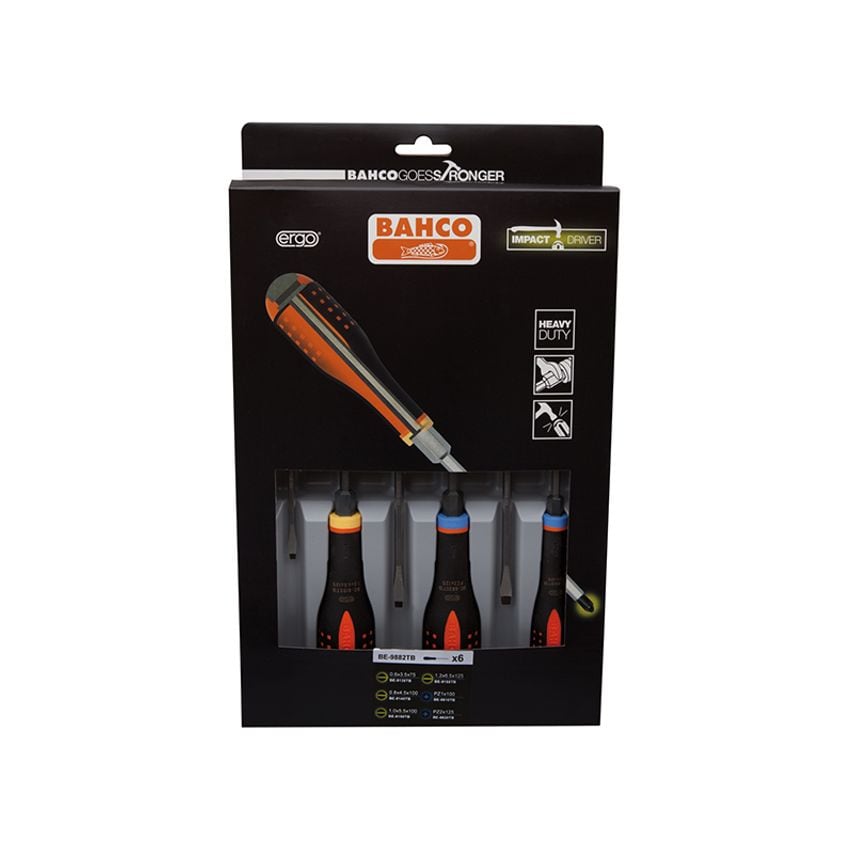 BE-9882TB ERGO Through Blade Screwdriver Set, 6 Piece BAH9882TB