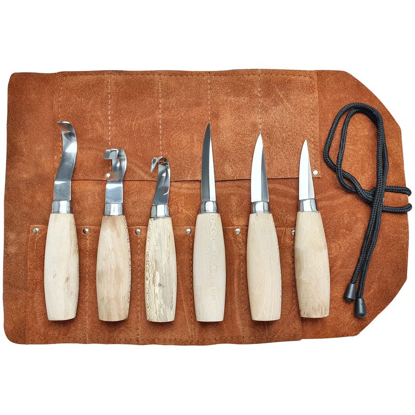 BEBKIT1 Whittling 6 Piece Set In A Leather Tool Roll