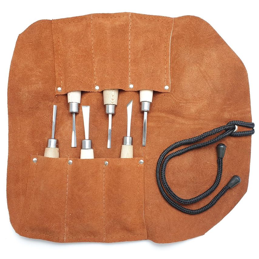 BEBKIT3 Mini Carving 6 Piece Set In Leather Tool Roll