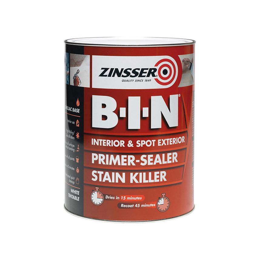 B.I.N Primer, Sealer & Stain Killer Paint White 1 litre ZINBIN1L