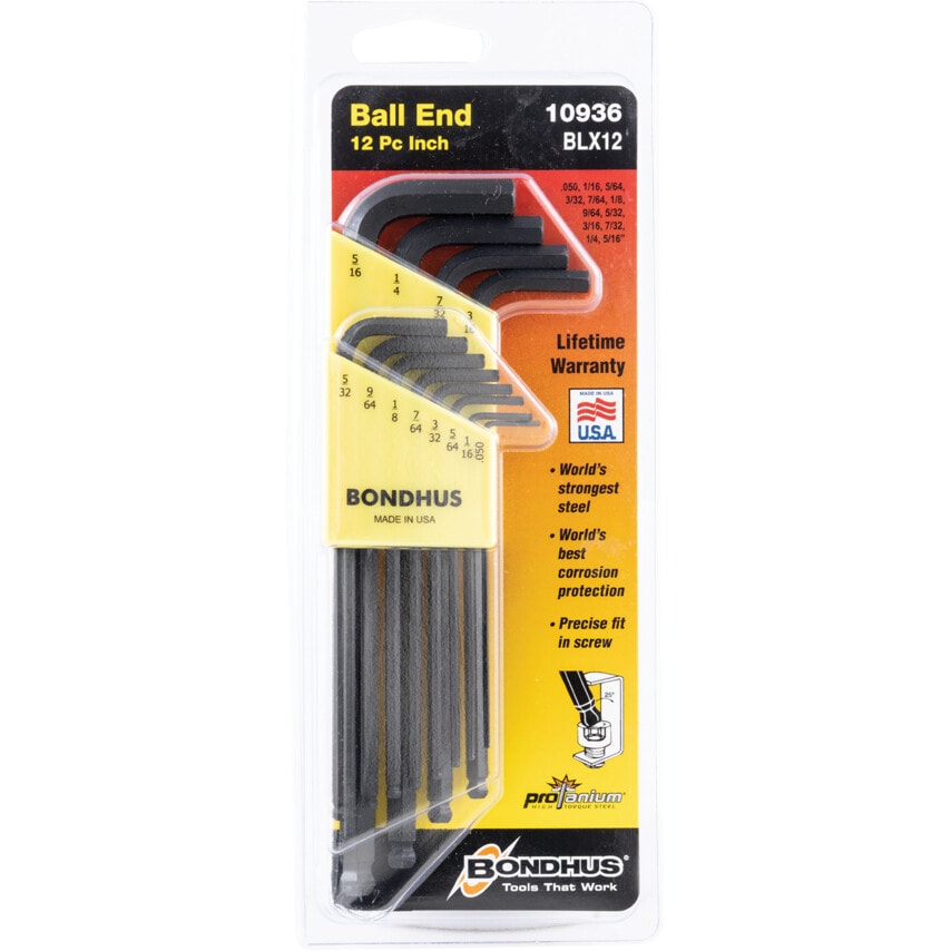 BLX12 Hexagon Ball End Key/L-Wrench Set 0.050" - 5/16" (12 Piece)