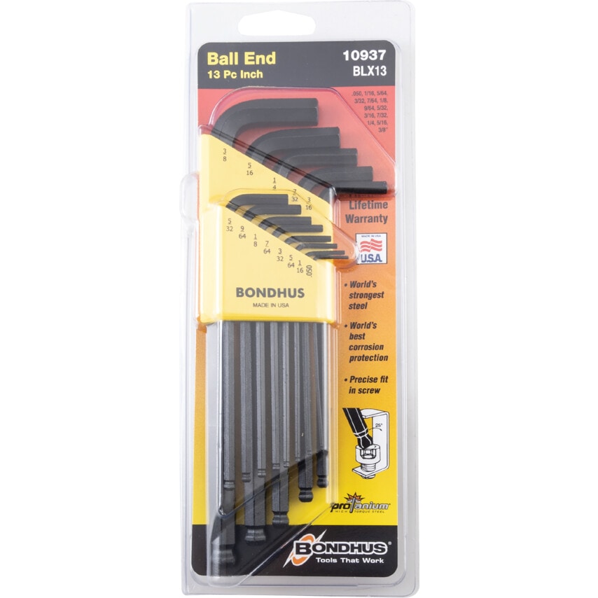 BLX13 Hexagon Ball End Key/L-Wrench Set 0.050" - 3/8" (13 Piece)