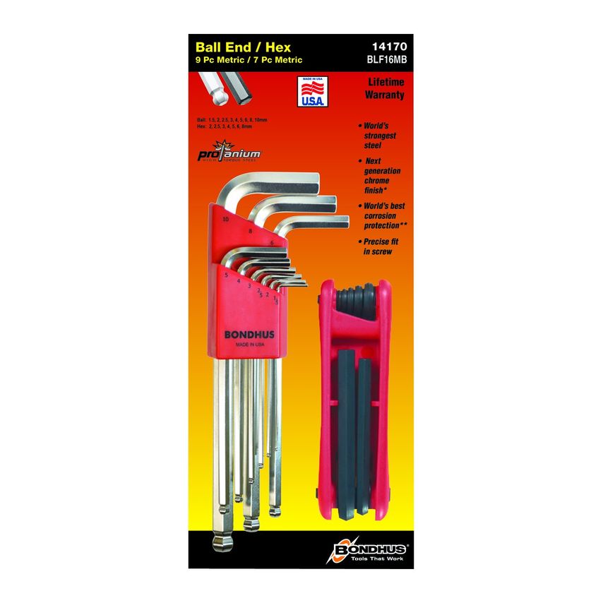 BLX9mm Briteguard Ballend Hex Key Set Including 12587 Gorilla Grip, 14170