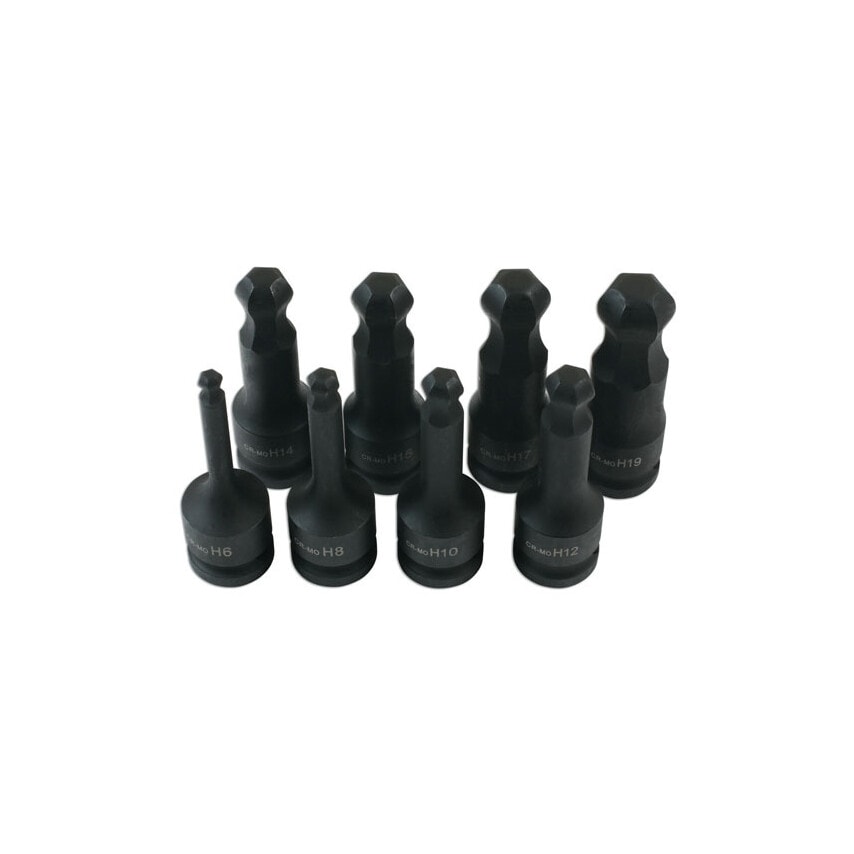 Ball End Impact Hex Socket Bit Set 1/2"D 8 Piece