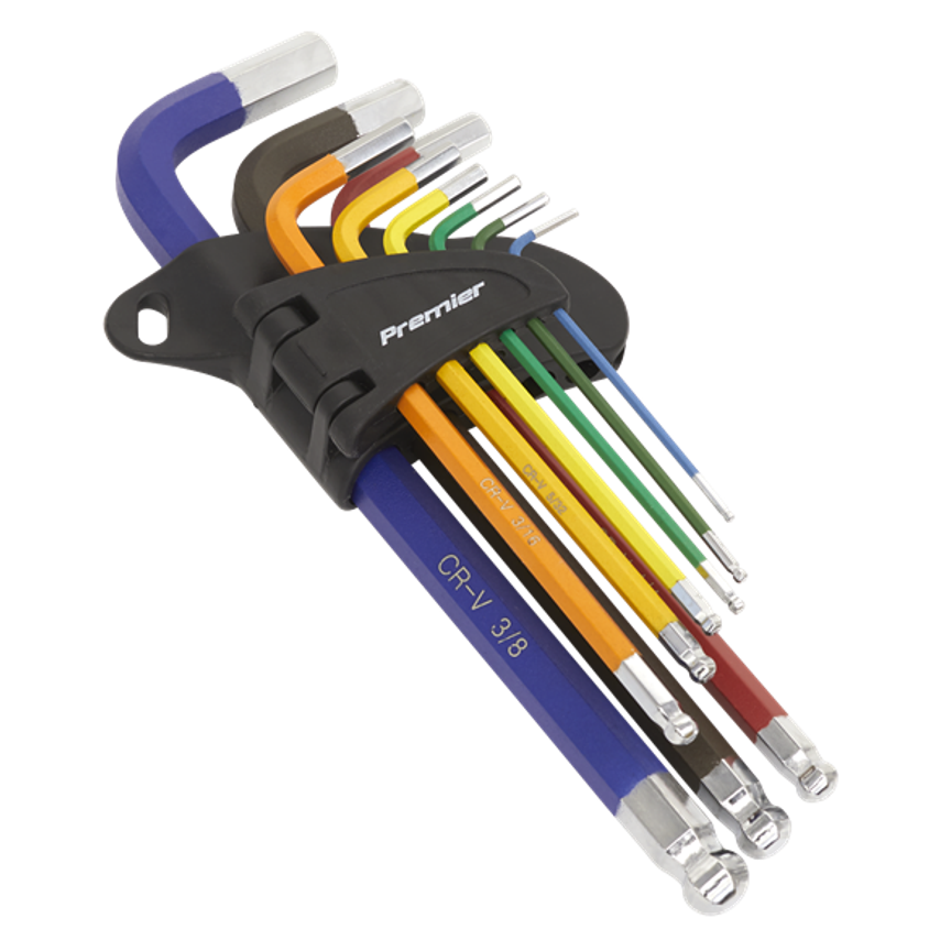 Ball-end Hex Key Set9 Piece Long Colour-Coded Imperial