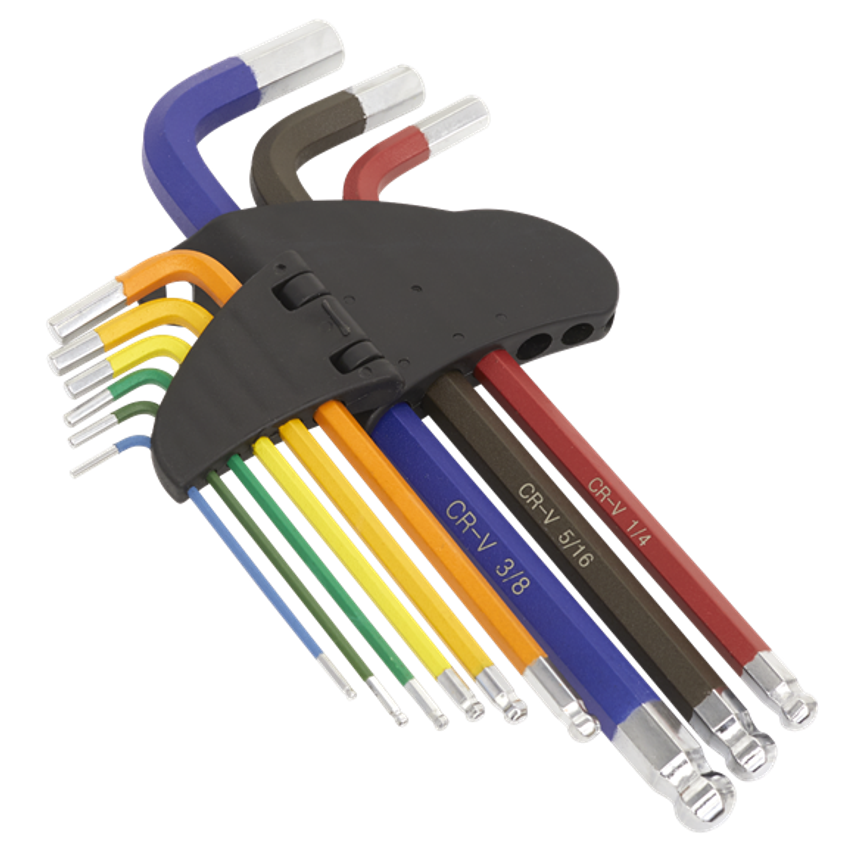 Ball-end Hex Key Set9 Piece Long Colour-Coded Imperial