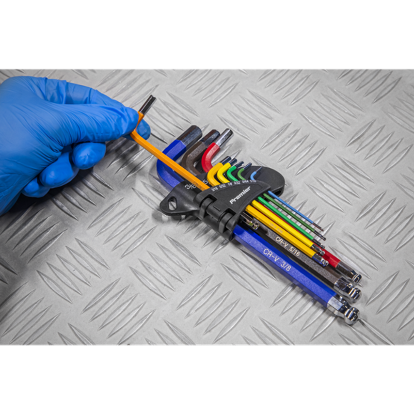 Ball-end Hex Key Set9 Piece Long Colour-Coded Imperial