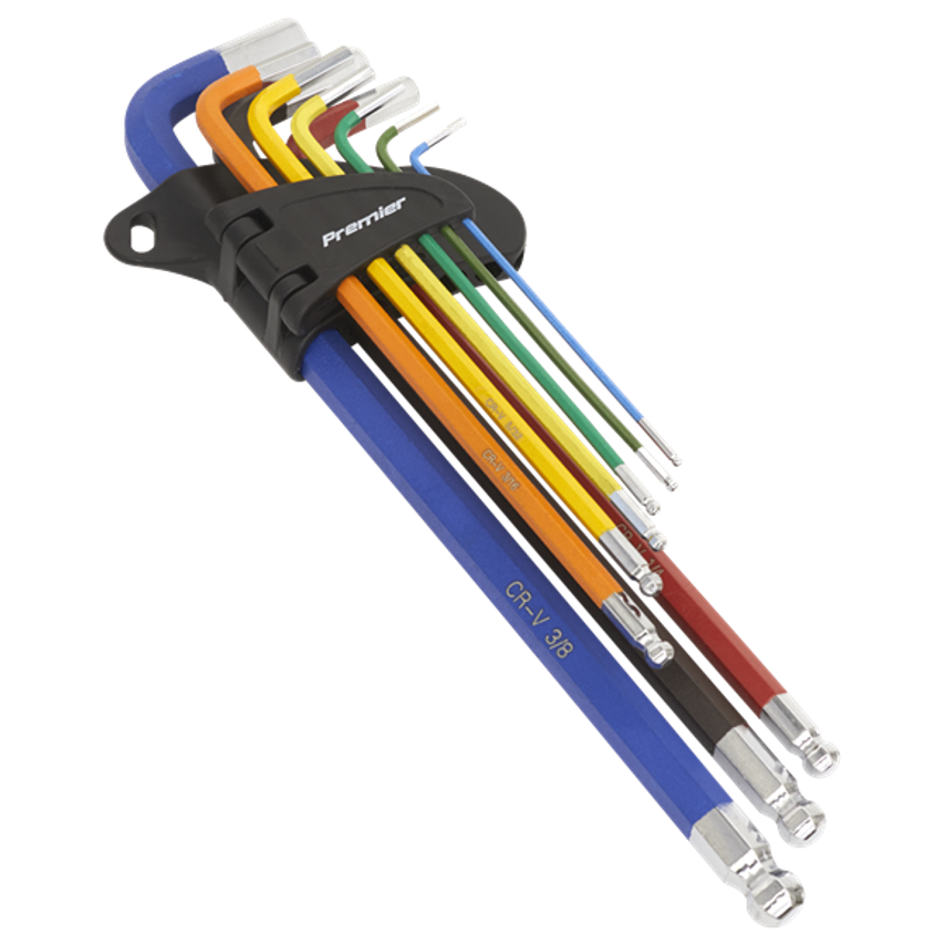 Ball-end Hex Key Set Extra Long9 Piece Colour-Coded Imperial