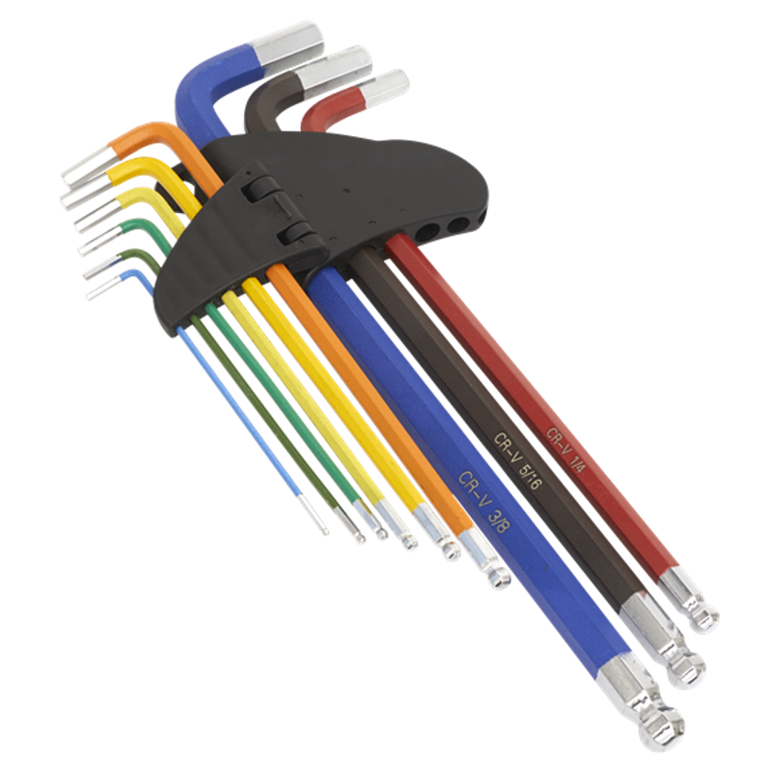 Ball-end Hex Key Set Extra Long9 Piece Colour-Coded Imperial