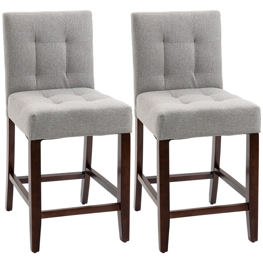 Bar Stools Set of 2, Kitchen Stool with Tufted Back for Dining Room Grey