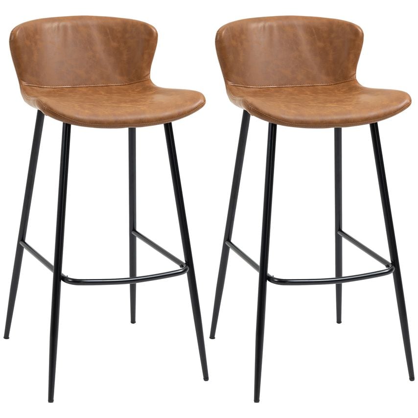 Bar Stools Set of 2, PU Leather Upholstered Kitchen Stools with Back, Footrest