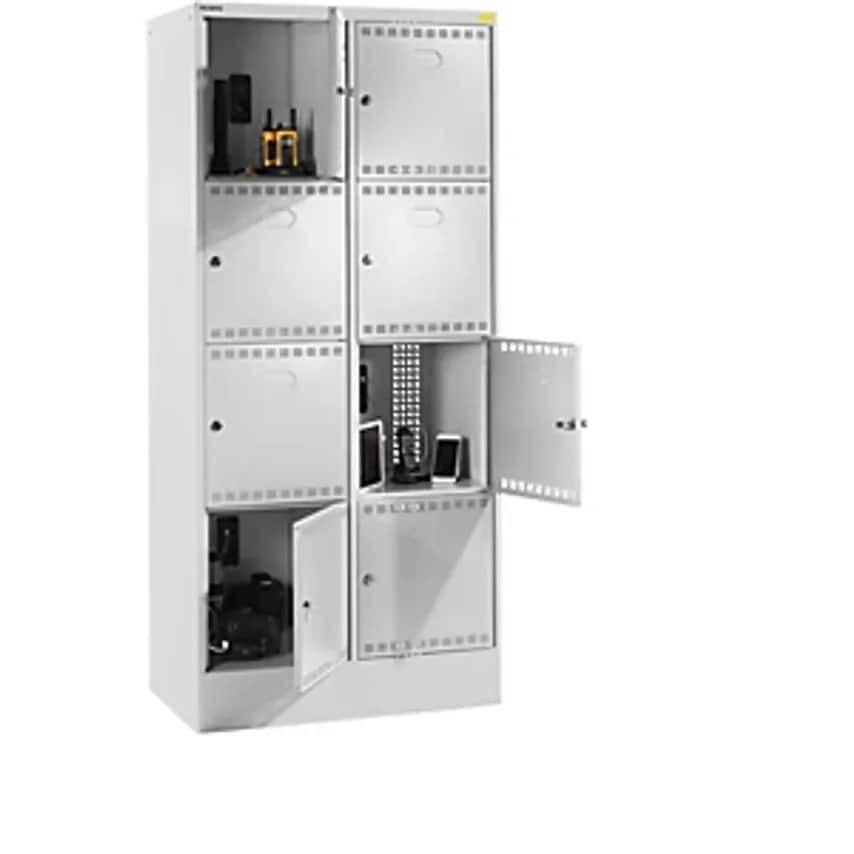 Battery Charging Cabinet With Lockable Compartments - With 2 X 4 Compartments - 1 X 230 V, 2 X USB, Grey
