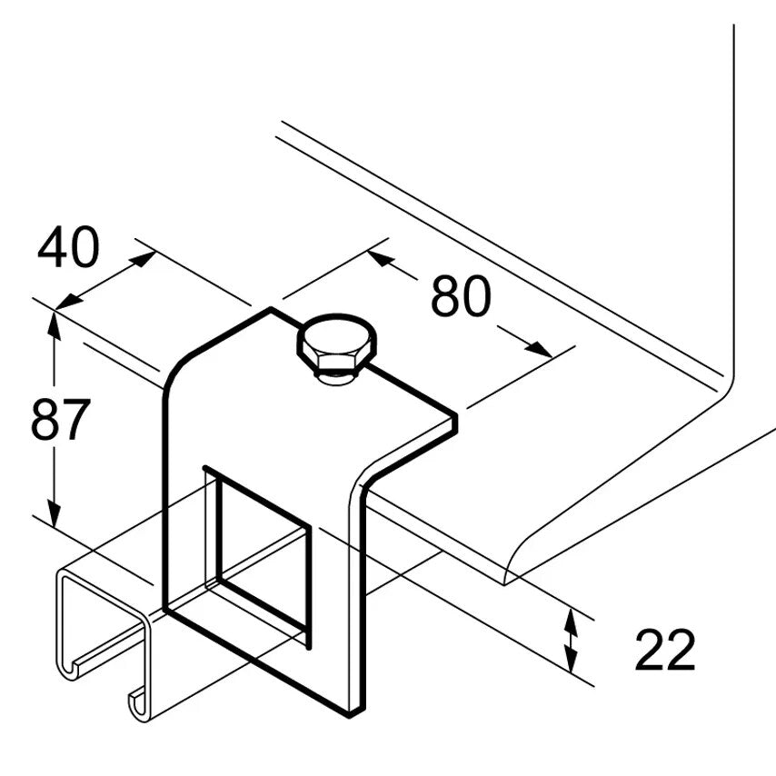 Beam Clamp Window for 21/41mm Chnl Pre-Galvanised Mild Steel Back to