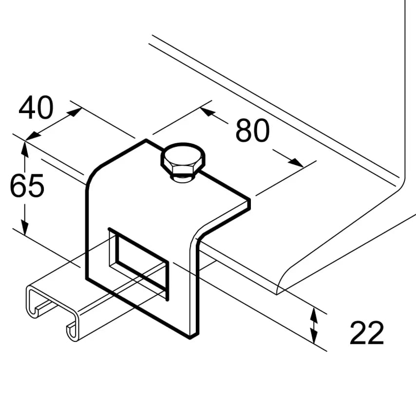Beam Clamp Window for 21mm Chnl Pre-Galvanised Mild Steel Use In PAI
