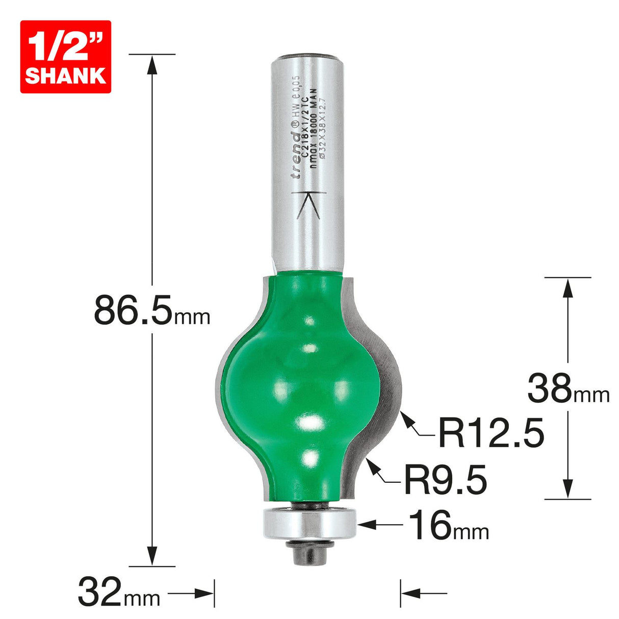 Bearing Guided Hand Rail 9.5mm Radius