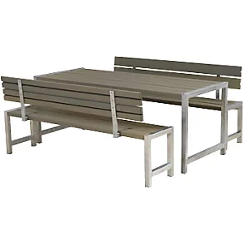 Bench Set, Certified Pine Wood, Grey-Brown, With Back Rest