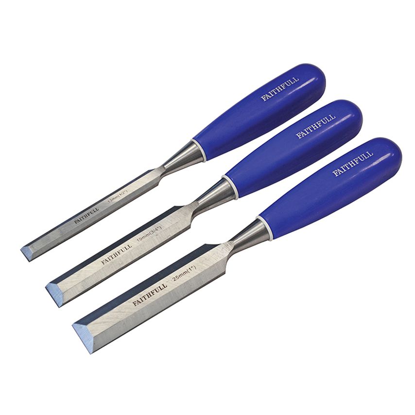 Bevel Edge Chisel Blue Grip Set, 3 Piece FAIWCBS3BC
